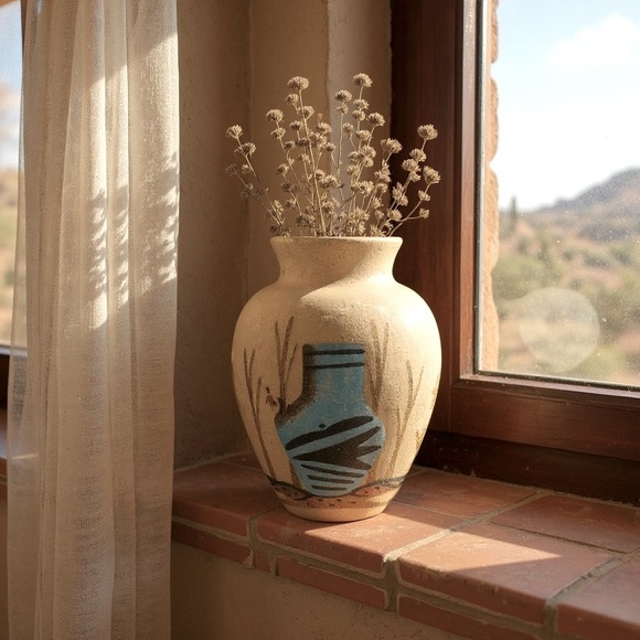 Hand-Painted Native American Navajo Southwestern Sand Art Vase – 6” Tall - Picture 2 of 13